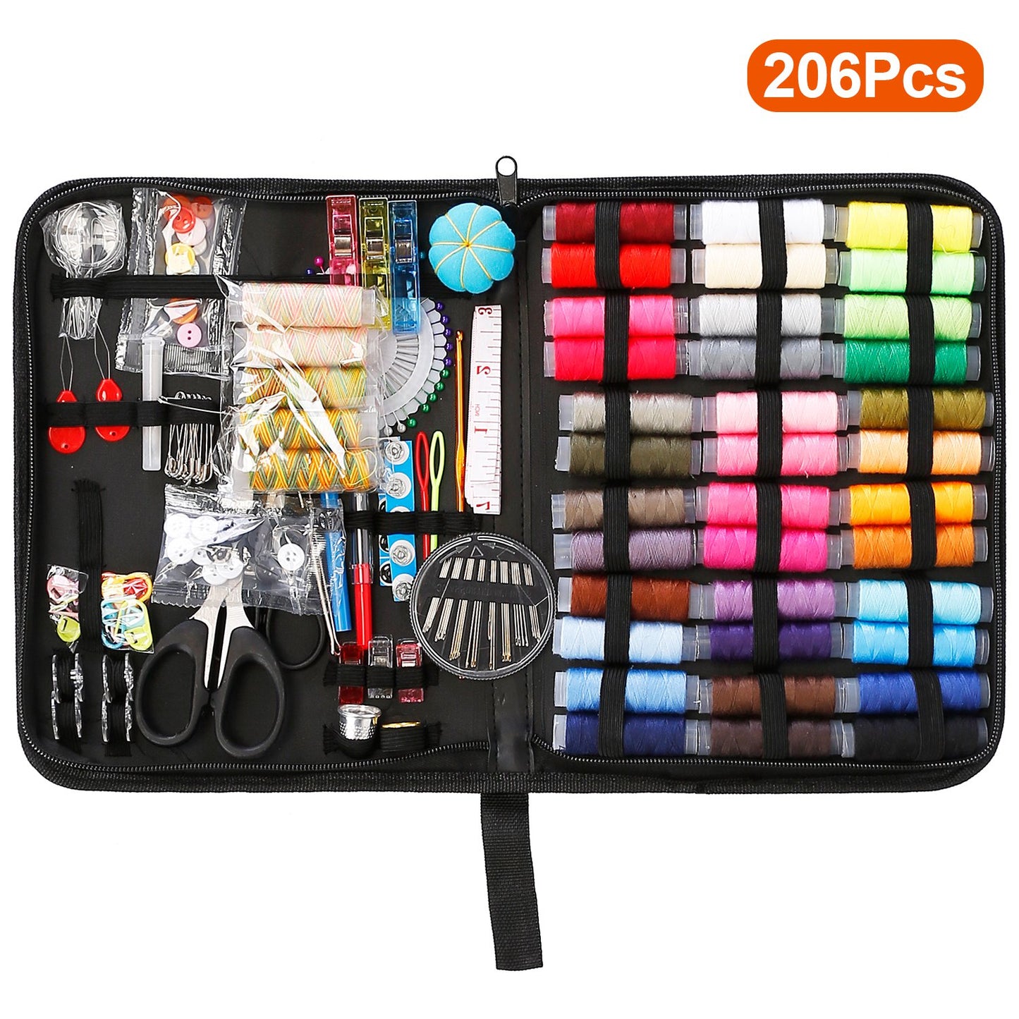 206Pcs Travel Sewing Kit DIY Sewing Supplies Needles Thread Stitching Kit with Scissors Thimble Tape MeasureÊfor Adults Kids Beginners Travelers