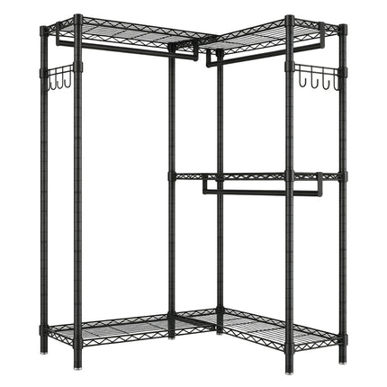 L-Shaped Garment Rack with Adjustable Shelves & 3 Hanging Rods