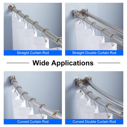 12 Sets of Shower Curtain Hooks Rustproof Stainless Steel Hooks for Shower Rods Smoothly Glide Hooks for Bathroom Bathtubs Closets Window Curtain