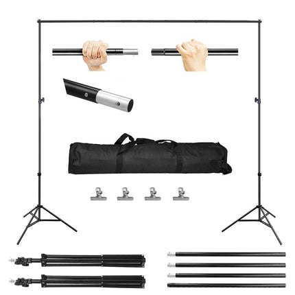 6.5 x 10ft Photo Video Studio Backdrop Background Stand Adjustable Heavy Duty Photography Backdrop Support Stand Set with Carrying Bag Clamps