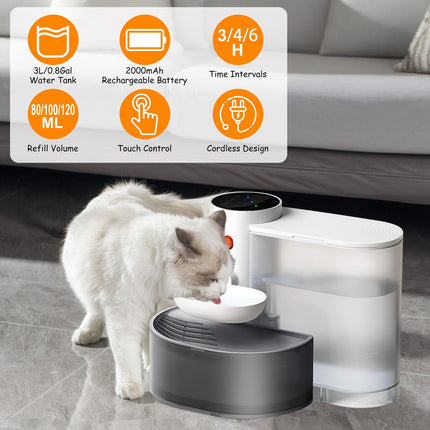 Smart Pet Water Fountain Automatic Cat Water Dispenser 3L/101OZ Cordless Rechargeable Dog Water Fountain Self-Refill with 3 Adjustable Volume 3 Time I