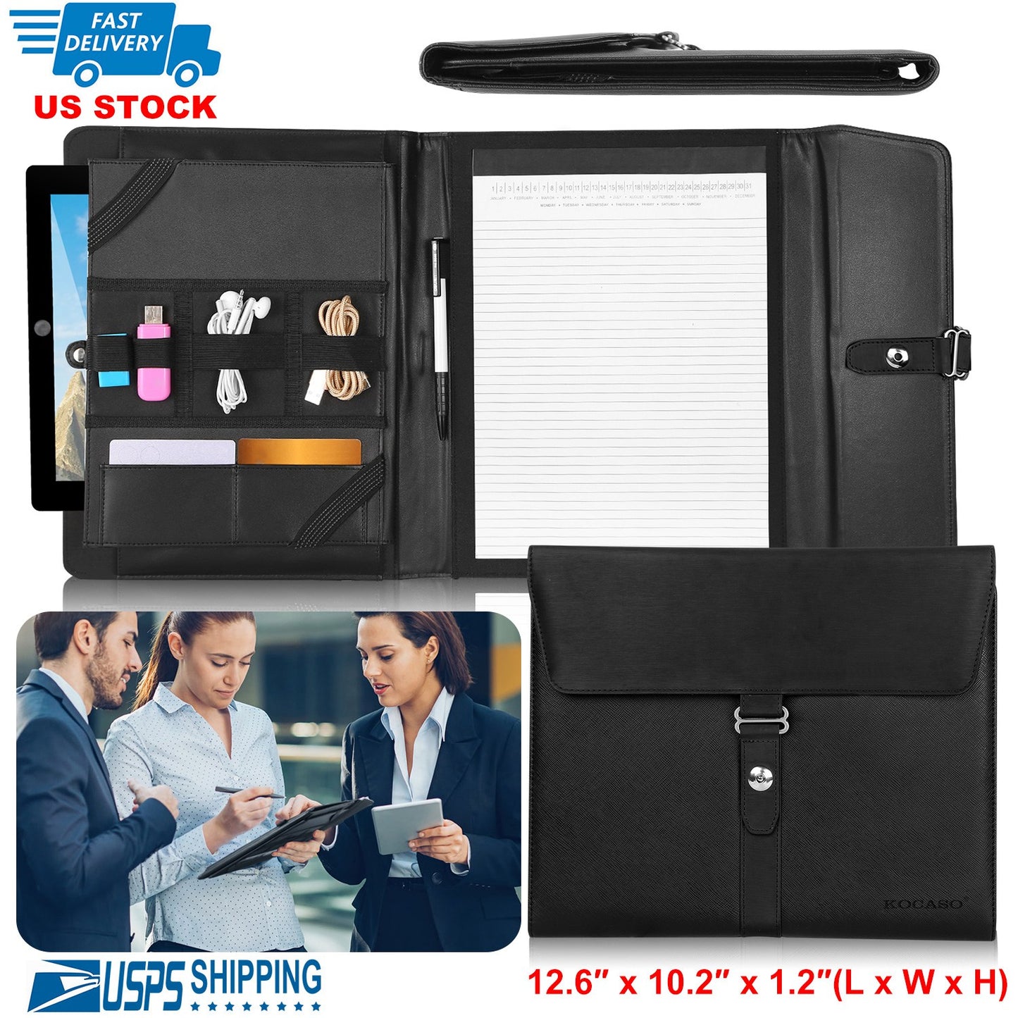 Padfolio Portfolio Folder Business Document Organizer PU Leather Padfolio Holder Case for 9.7" iPad Tablet Business Cards
