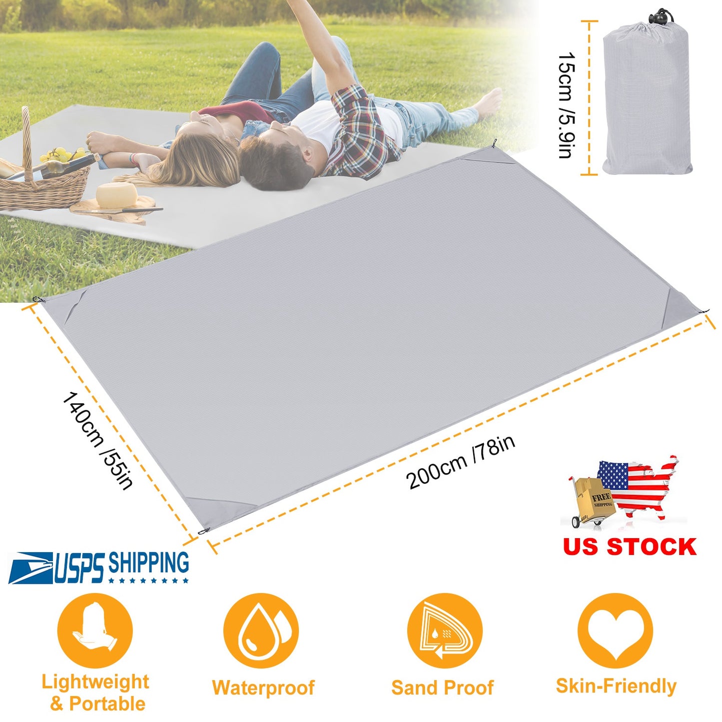 Portable Beach Blanket 4.6Õ x 6.6Õ Waterproof Foldable Camping Rug Pocket Sandproof Picnic Mat for Camping Picnic Hiking Grass Travel