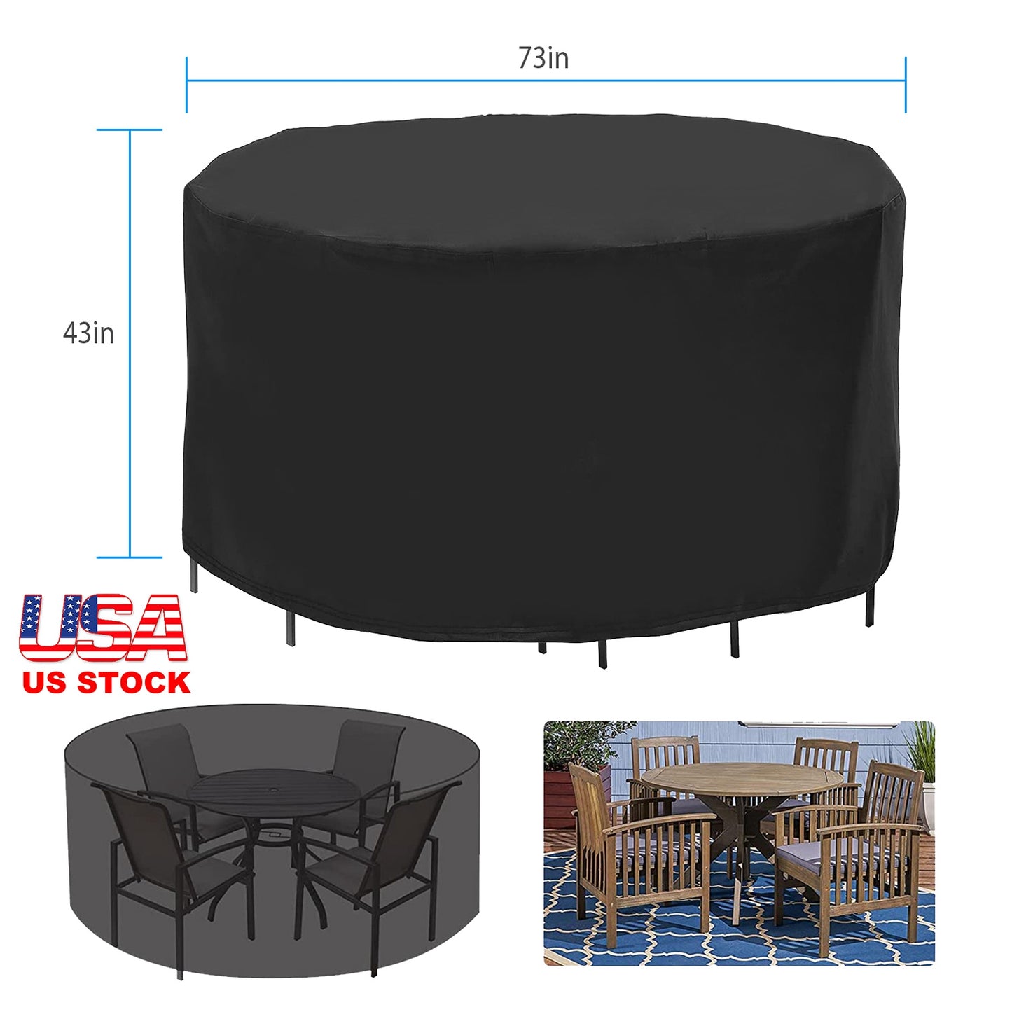 73x43in Circular Table Cover 4-Seat UV Water Resistant Outdoor Furniture Protector For Small Round Table Chairs Set