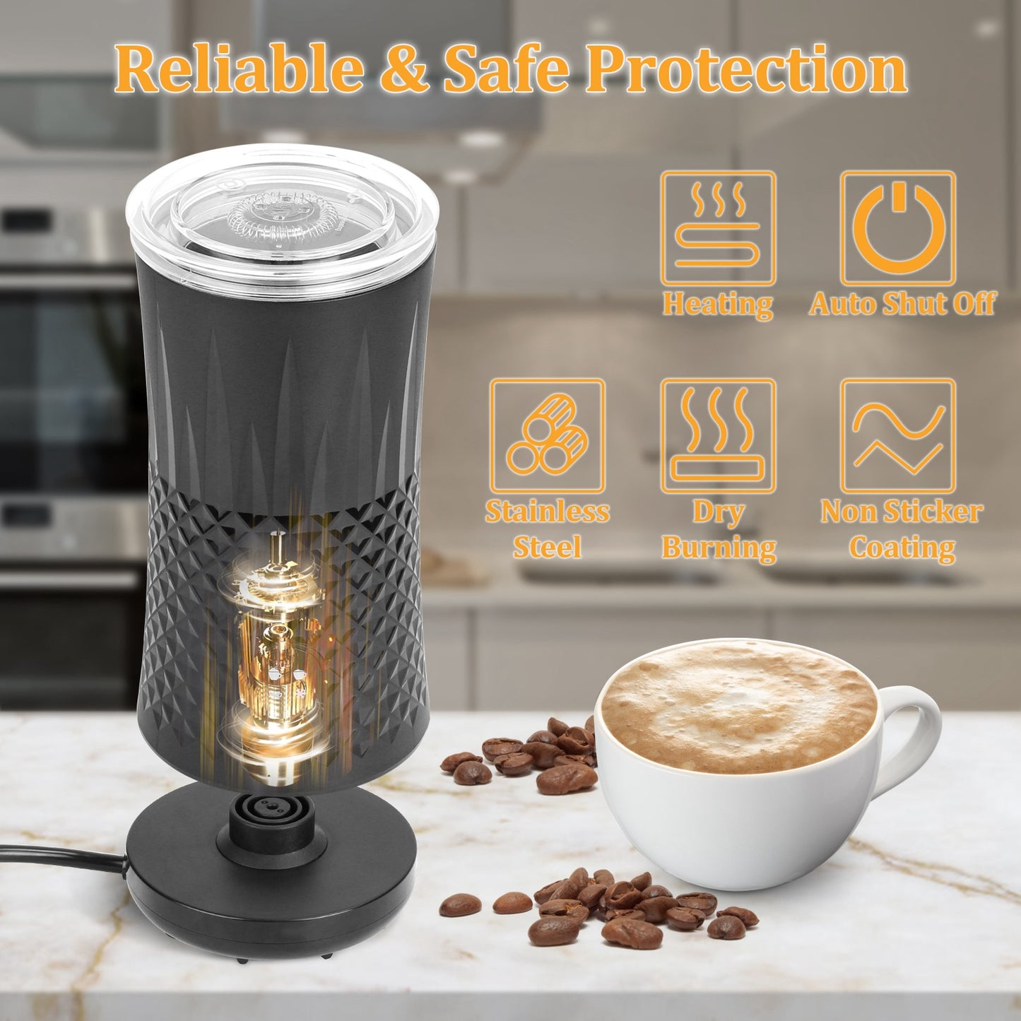 Electric Milk Frother Steamer 4 in 1 Multifunctional Hot Cold Milk Foam Maker Temperature Control Automatic Quiet Milk Warmer Latte Cappuccinos Diamon