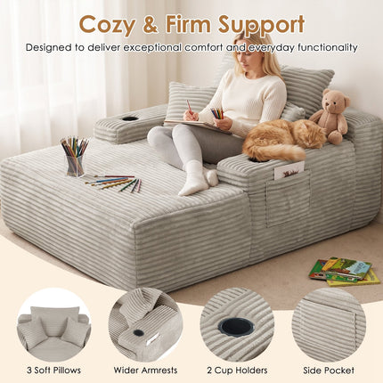 Convertible Chaise Lounge Sleeper Sofa with Cup Holders & Pillows