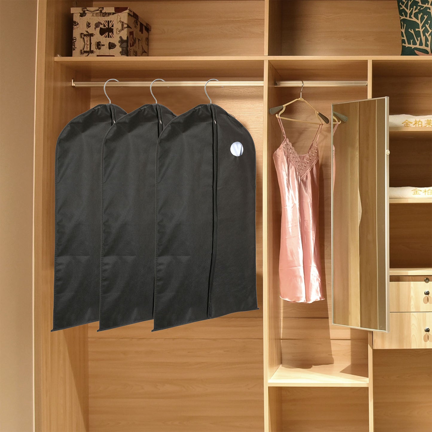 5pcs 39" Garment Bags Hanging Suit Bags Covers Breathable with Full Zipper Transparent Window for Suit Dress Coat Storage Travel Use