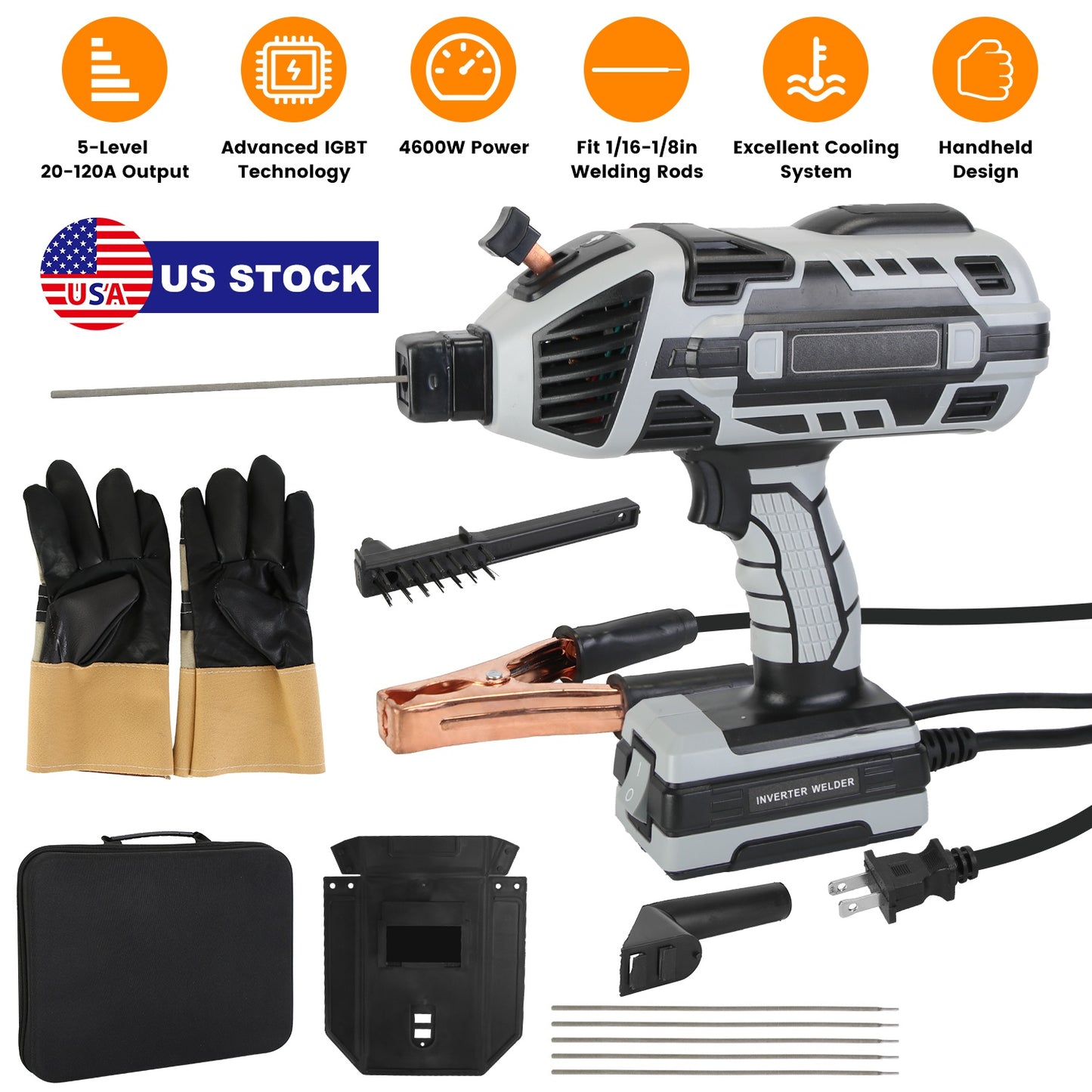 110V 120Amp Welding Machine 4600W Portable ARC Welder Gun Hand Held Welding Machine Electric Stick Welder with 20-120Amp Output IGBT Inverter for 1/16