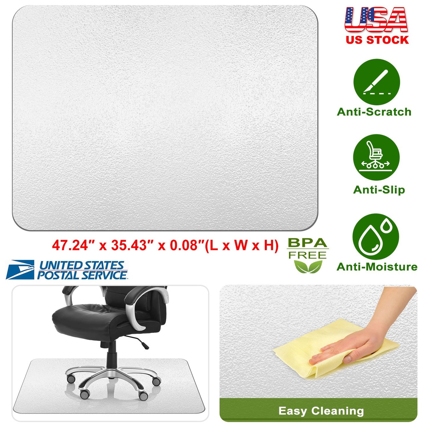 36Ó x 48Ó Chair Desk Mat Floor Carpet PVC Protector Mat Home Office Hard Wood Floor Use