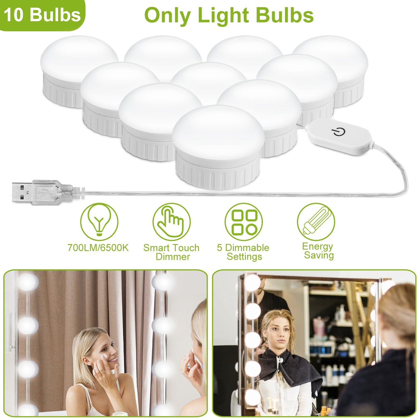 LED Vanity Mirror Lights Kit 6500k Dimmable Makeup Mirror Lights for Vanity Table Bathroom Dressing Room