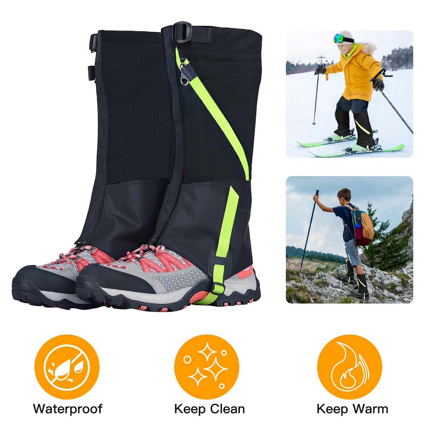 Leg Gaiters Waterproof Snow Boot Gaiters Snow Legging Shoe Gaiters Leg Cover for Walking Hunting Mountain Climbing Snowshoeing