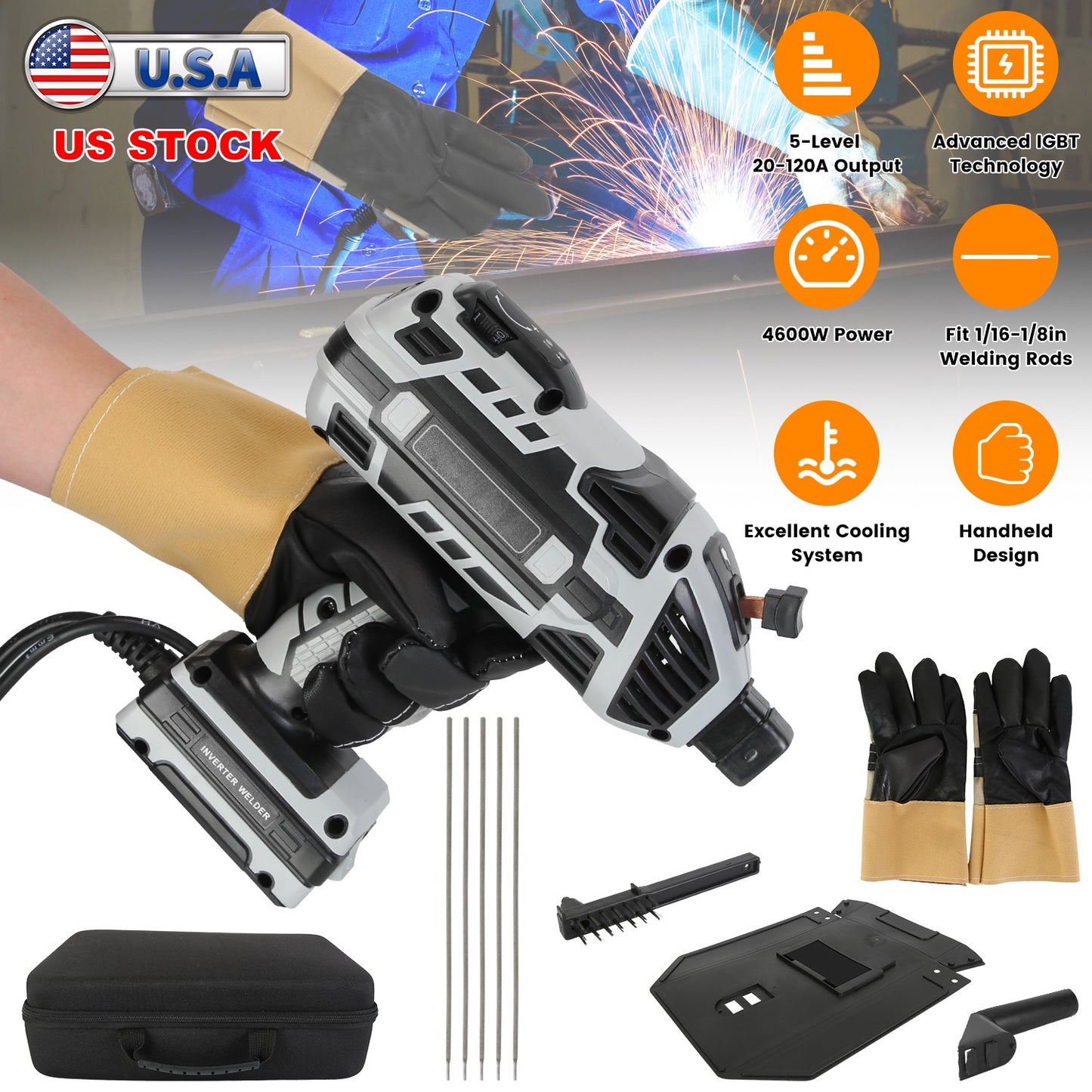110V 120Amp Welding Machine 4600W Portable ARC Welder Gun Hand Held Welding Machine Electric Stick Welder with 20-120Amp Output IGBT Inverter for 1/16
