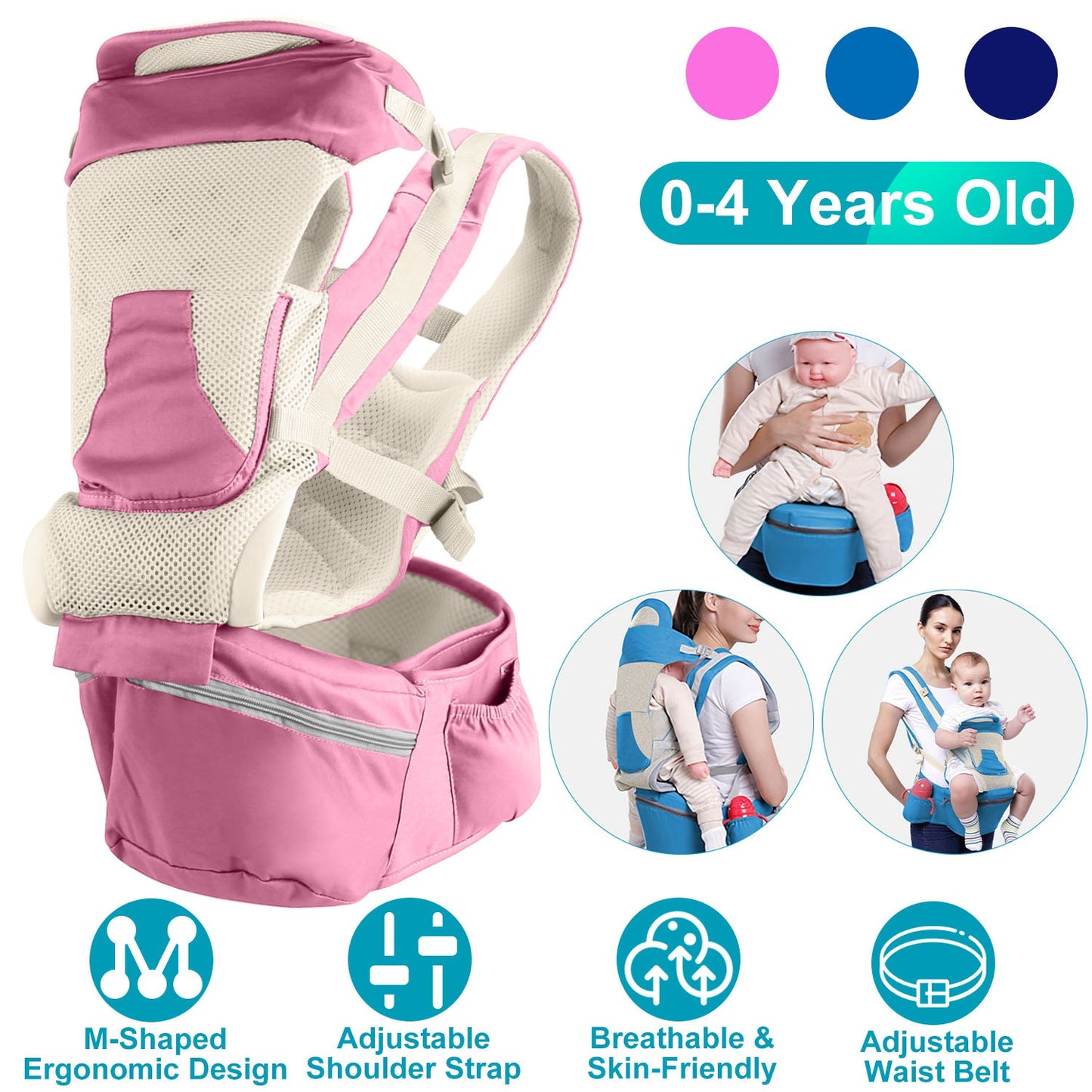 Multifunctional Baby Carrier With Hip Seat Head Hood Front Back Side Carrying All Position Ergonomic Adjustable Infant Carrier For 0-4 Years Old Newbo