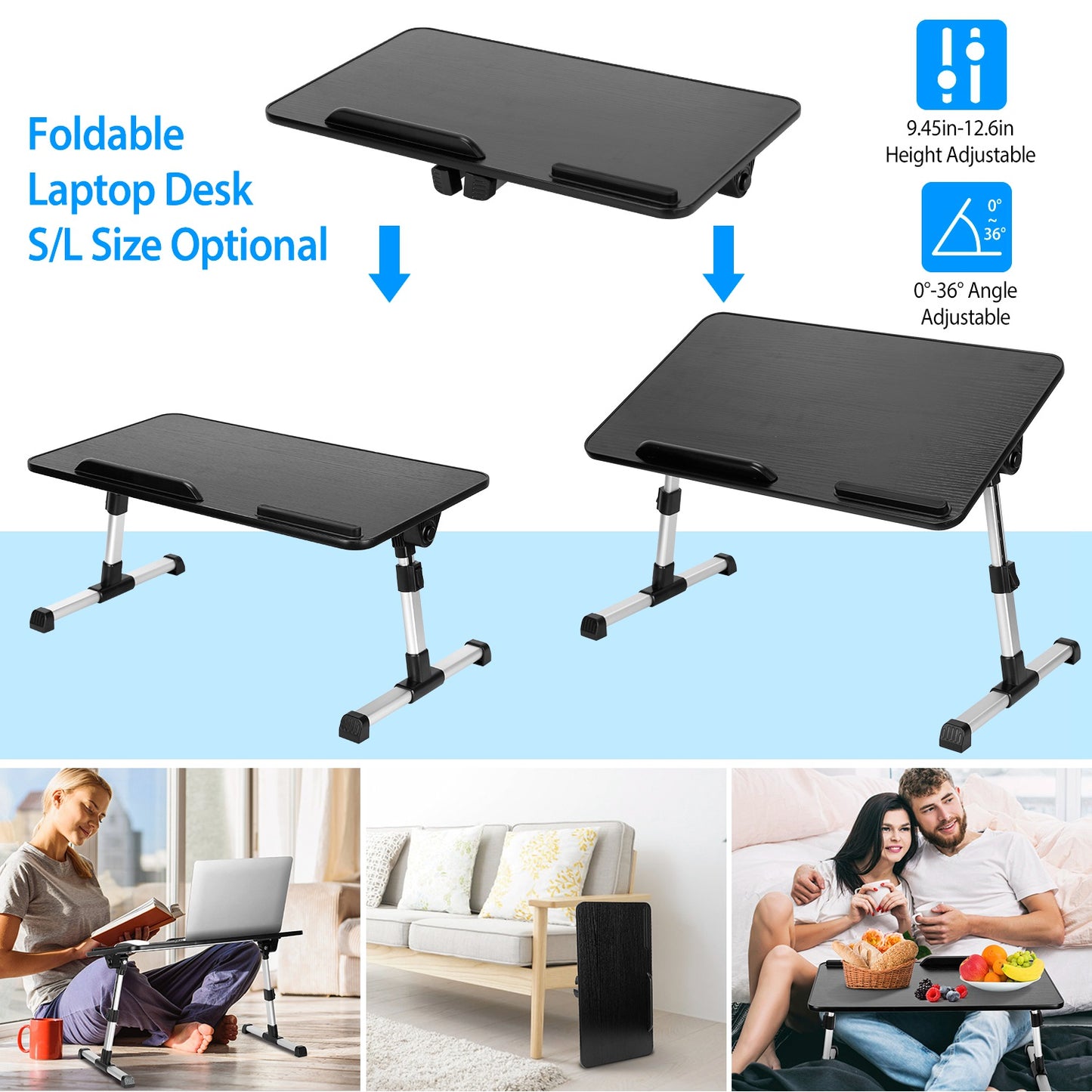 Foldable Laptop Stand Height Angle Adjust Notebook Bed Desk Breakfast Reading Table For Sofa Couch Floor Dormitory