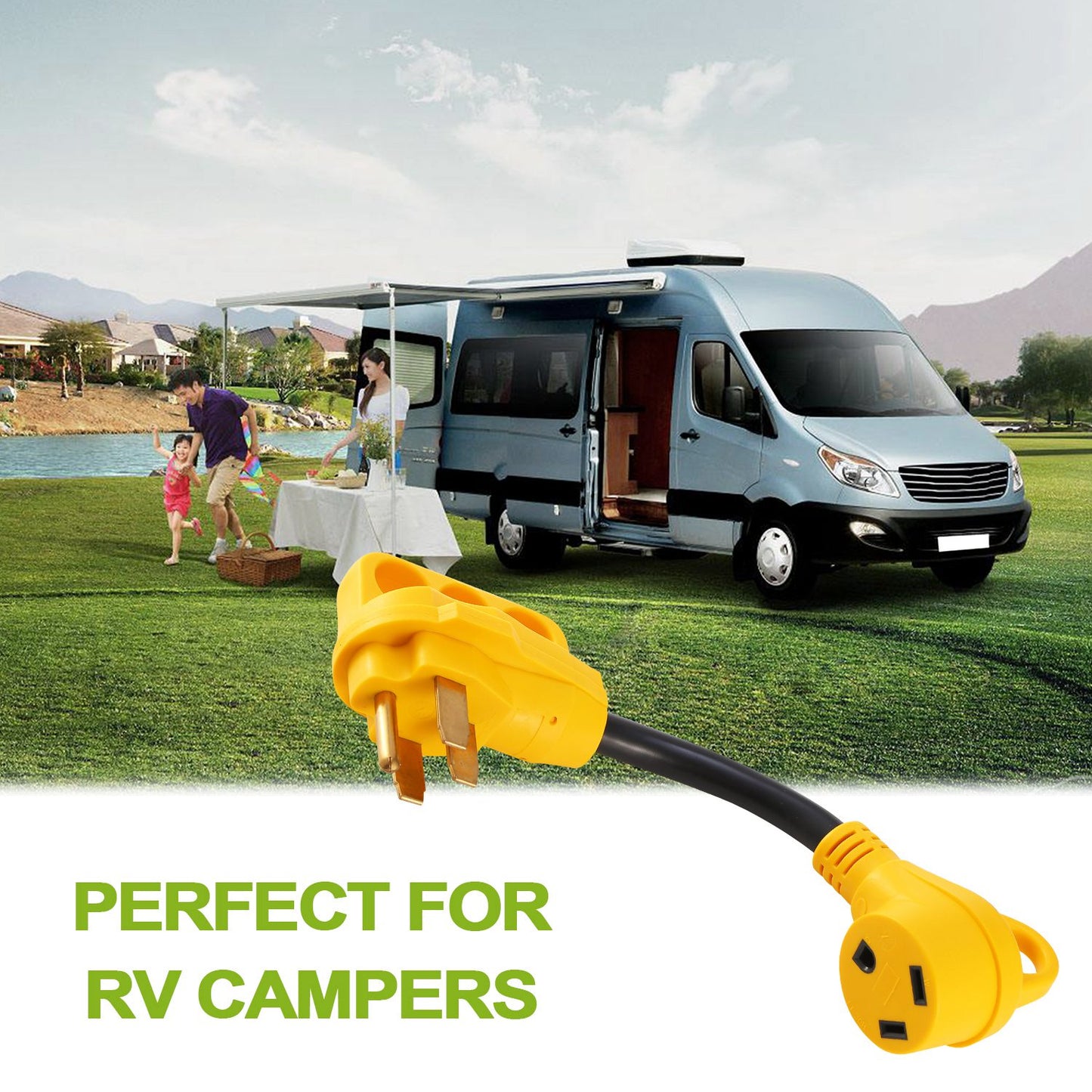 iMounTEK RV Electrical Dogbone Converter 50 AMP Male To 30 AMP Female Adapter Cable 12inch w/ Handle