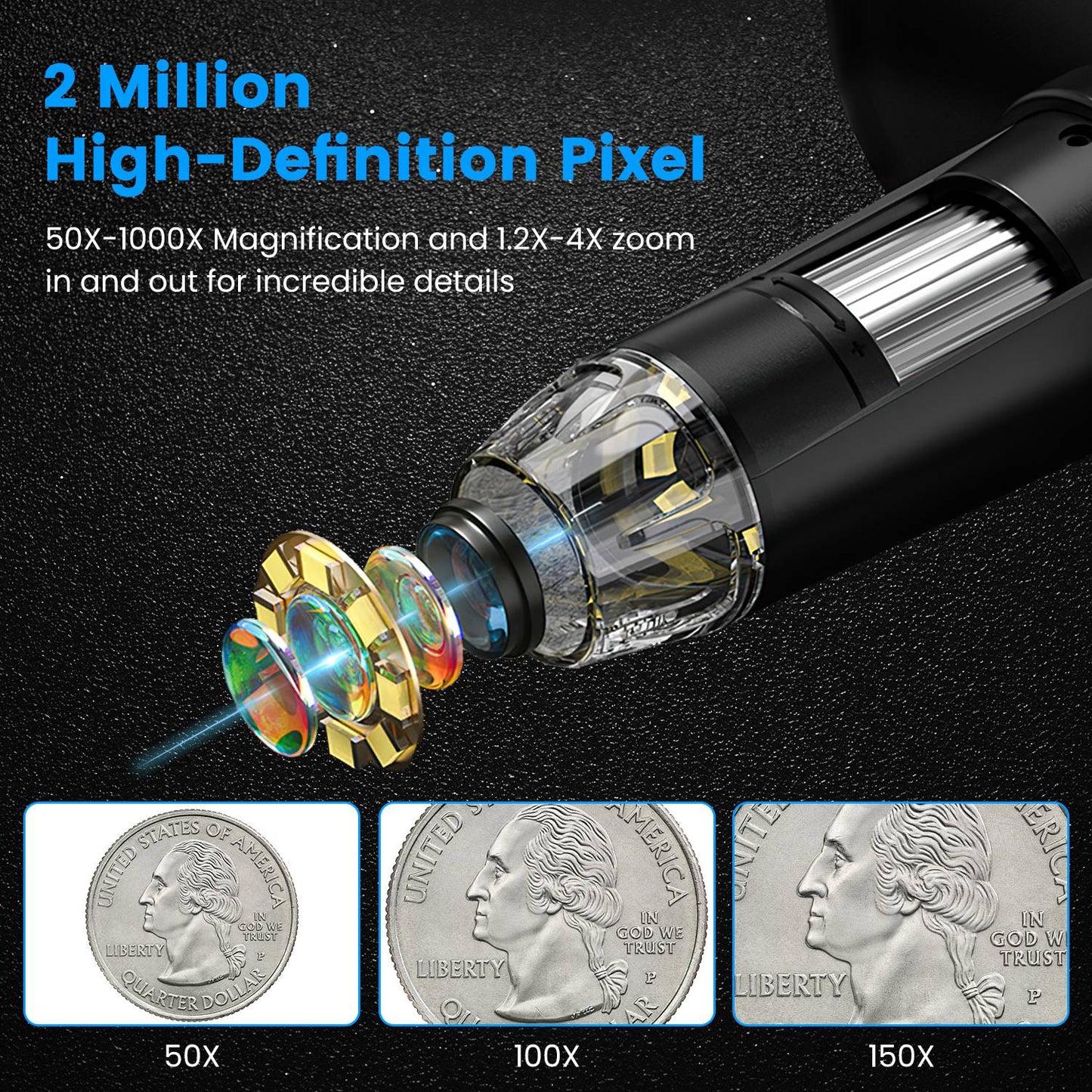 4.3Inch LCD Digital Microscope 1000X 1080P Photo Video Error Coin Magnifier with 8 Dimmable LED Lights PC Views Compatible with MacOS Windows Included
