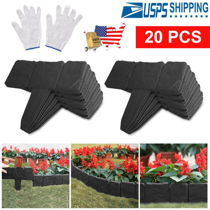 Plastic Garden Lawn Edging 20-Piece Cobblestone Effect