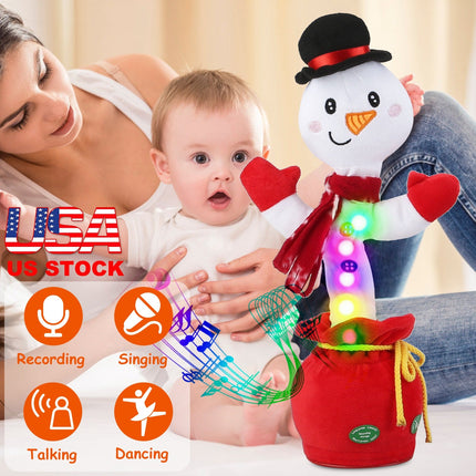 Kid Electric Dance Toy Christmas Elk Snowman Senior Penguin Plush Toy Interactive Sing Song Whirling Mimicking Recording Light up Toy