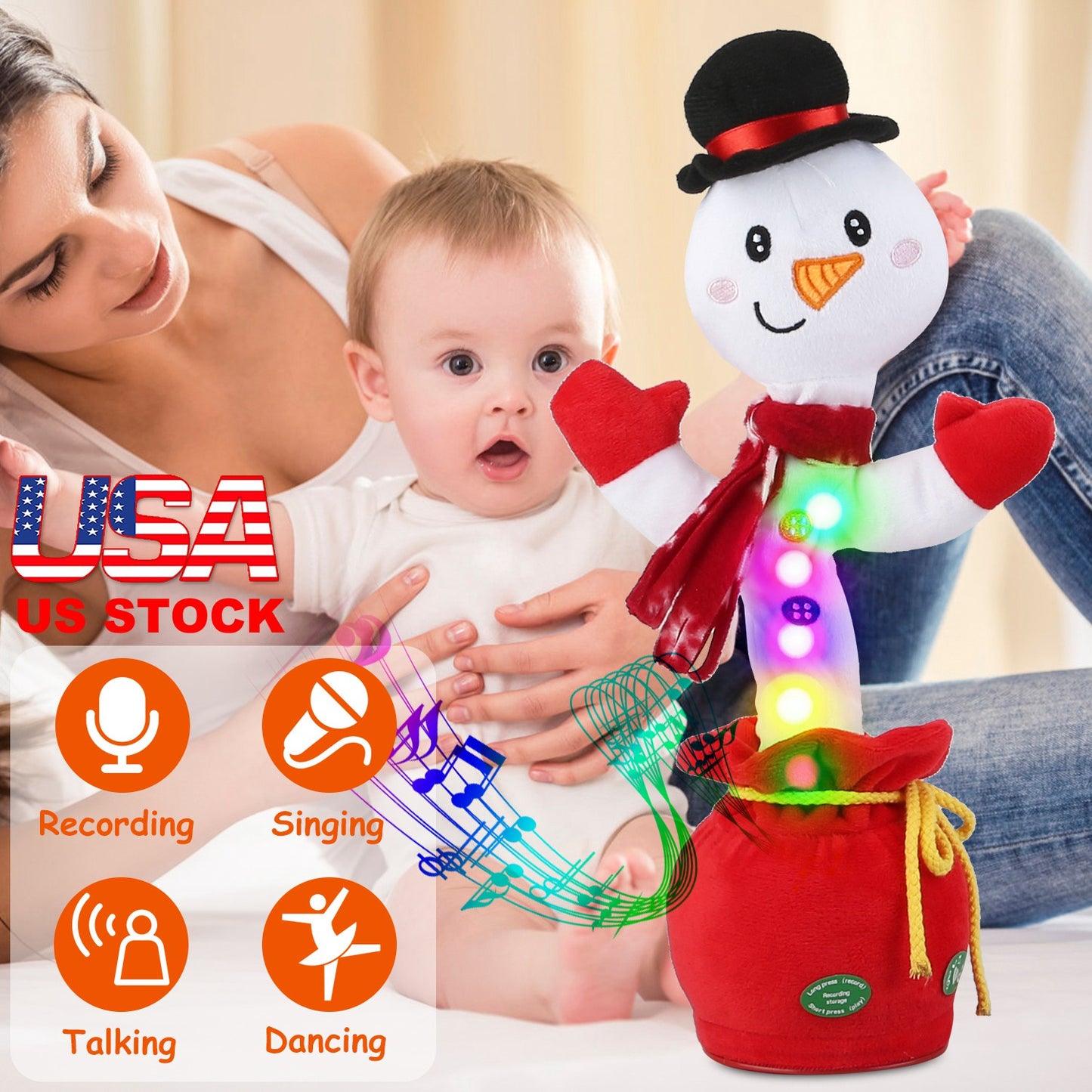 Kid Electric Dance Toy Christmas Elk Snowman Senior Penguin Plush Toy Interactive Sing Song Whirling Mimicking Recording Light up Toy