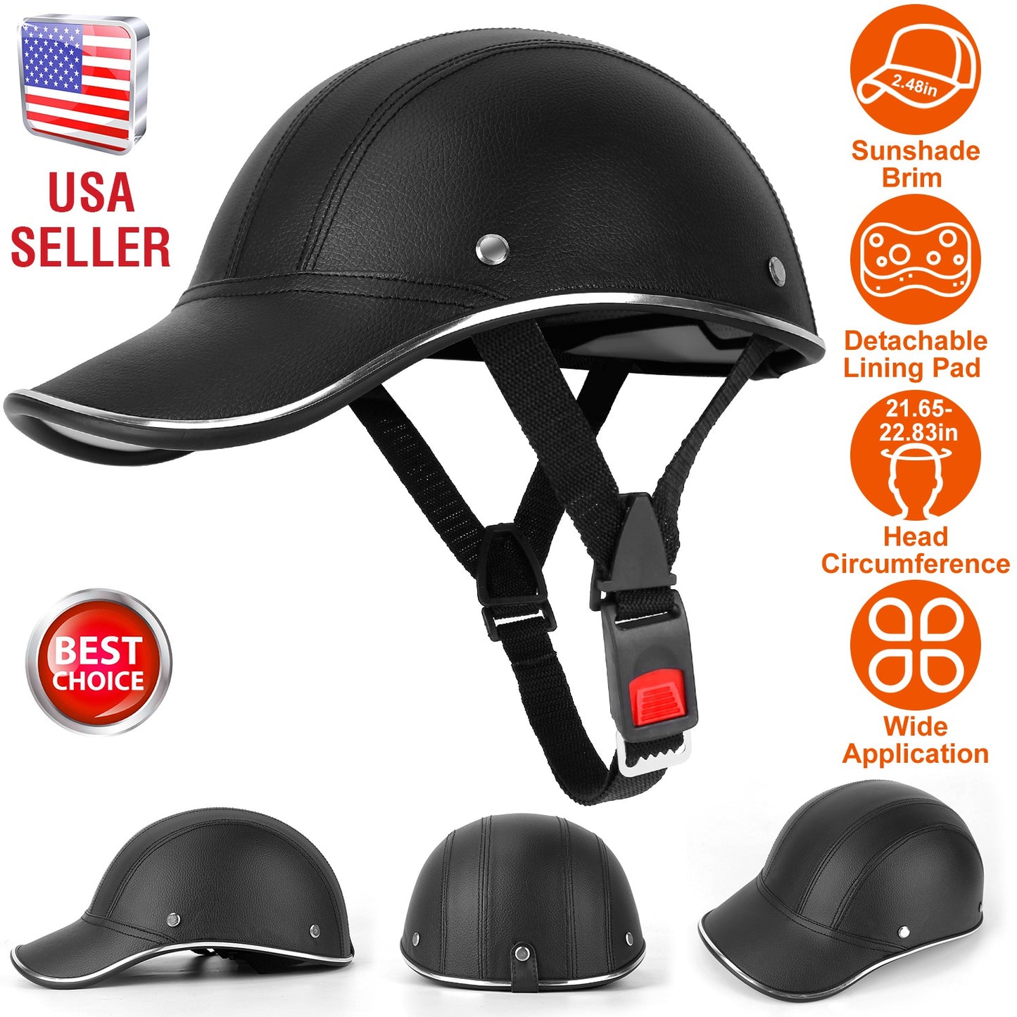 Safety Bicycle Helmet Adjustable Windproof Bike Helmet Sunshade Baseball Cap Anti-UV Cycling Motorcycle Hat Leather Helmet