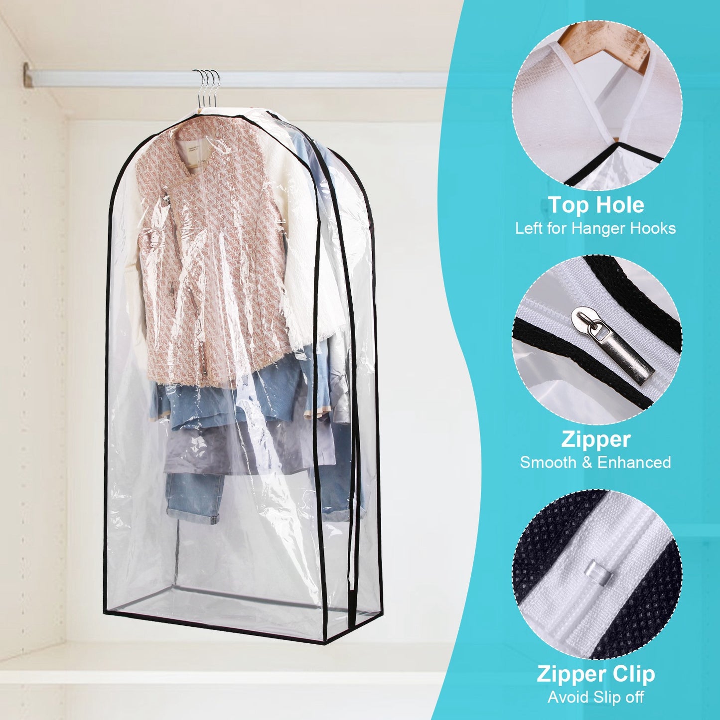 5 Pack 40In Garment Bag for Hanging Clothes Dustproof Waterproof Hanging Clothes Storage Bag Clear Transparent Suits Cover for Sweater Jacket Coat Dre