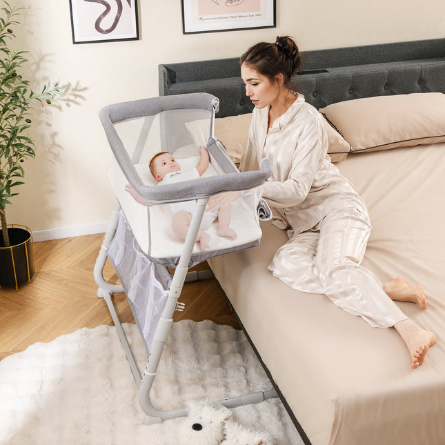 Baby Bassinet Bedside Crib with Adjustable Height Comfy Mattress