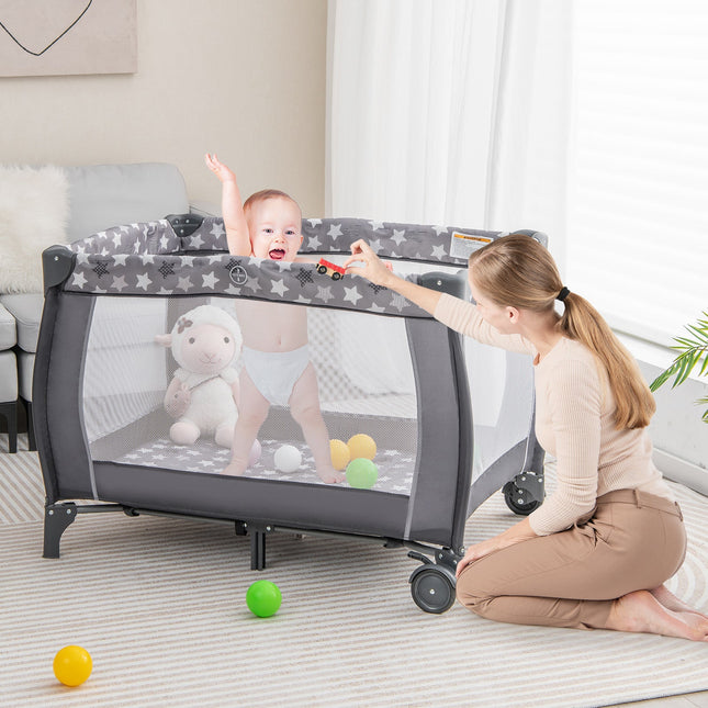 Portable Baby Playard with Changing Table Bassinet and Music Box