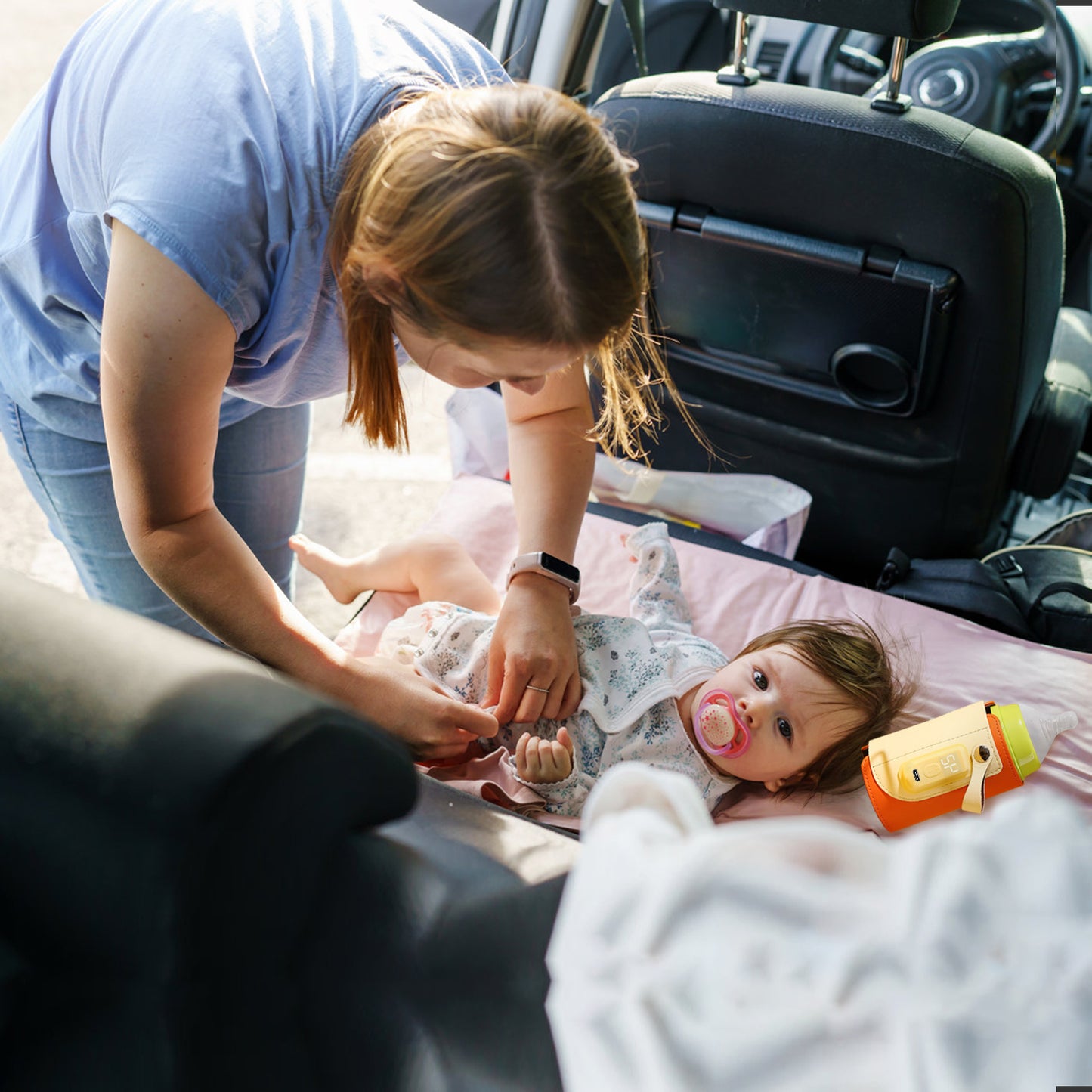 Portable Baby Milk Warmer 5 Temperature Adjustable Handhold Bottle Warmer with Fast Charge Adapter for Outdoor Car Travel