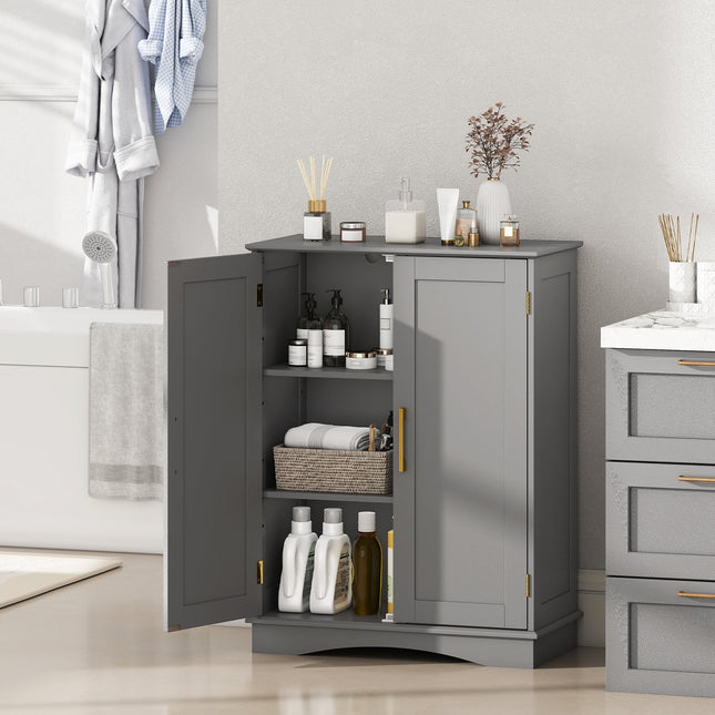 Bathroom Floor Storage Cabinet with 2 Doors and Adjustable Shelves
