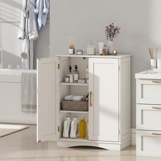 Bathroom Floor Storage Cabinet with 2 Doors and Adjustable Shelves