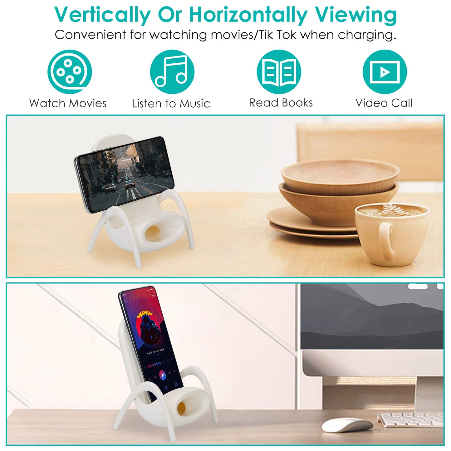 Wireless Charger Portable Mini Chair Phone Holder Stand Bracket with Physical Speaker Fit For All Phone with QC2.0 QC3.0 Standard