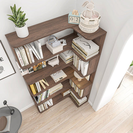 5-Tier L-Shaped Corner Bookshelf with 6 Open Shelves