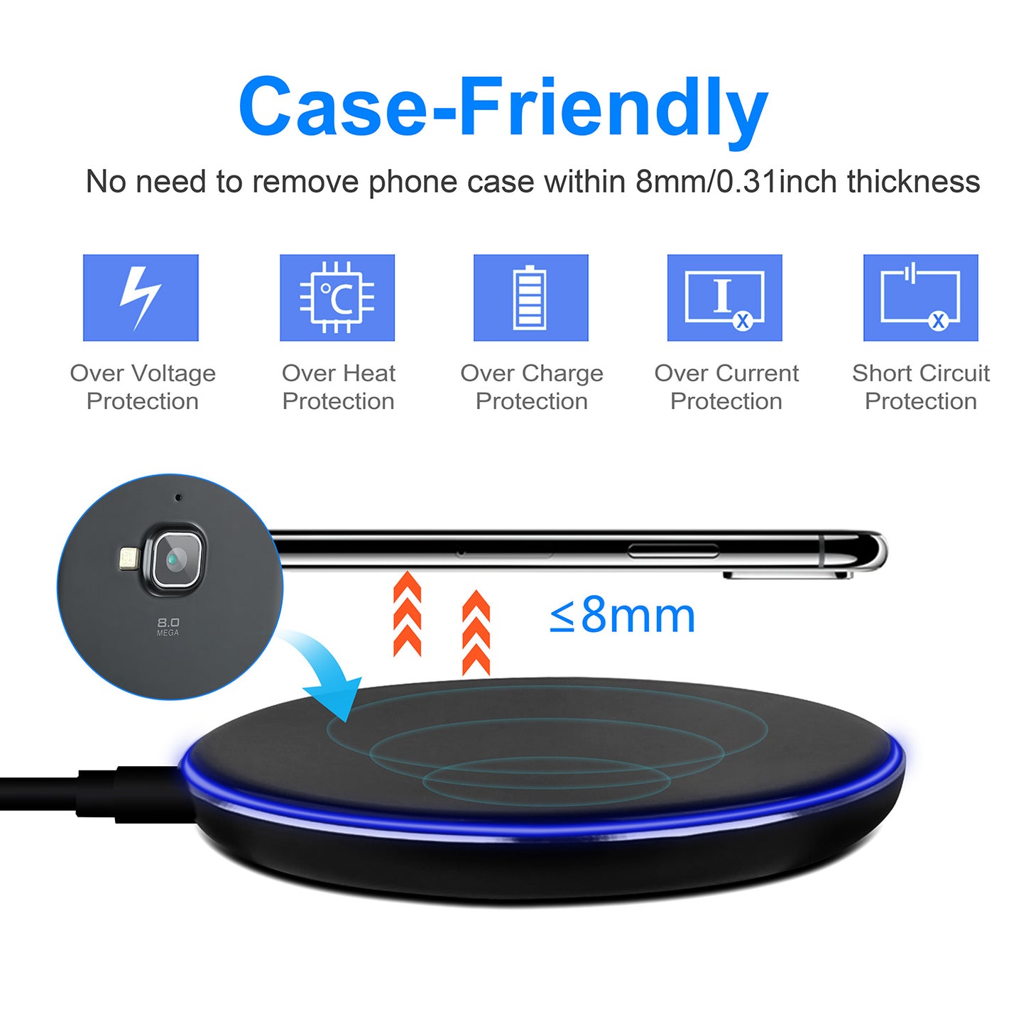 Wireless Charger Qi-Certified Ultra-Slim 5W Charging Pad for iPhone XS MAX/XR/XS/X/ 8/8 Plus/ Galaxy S10 /S9 /S8 +/ S7 /Blackberry