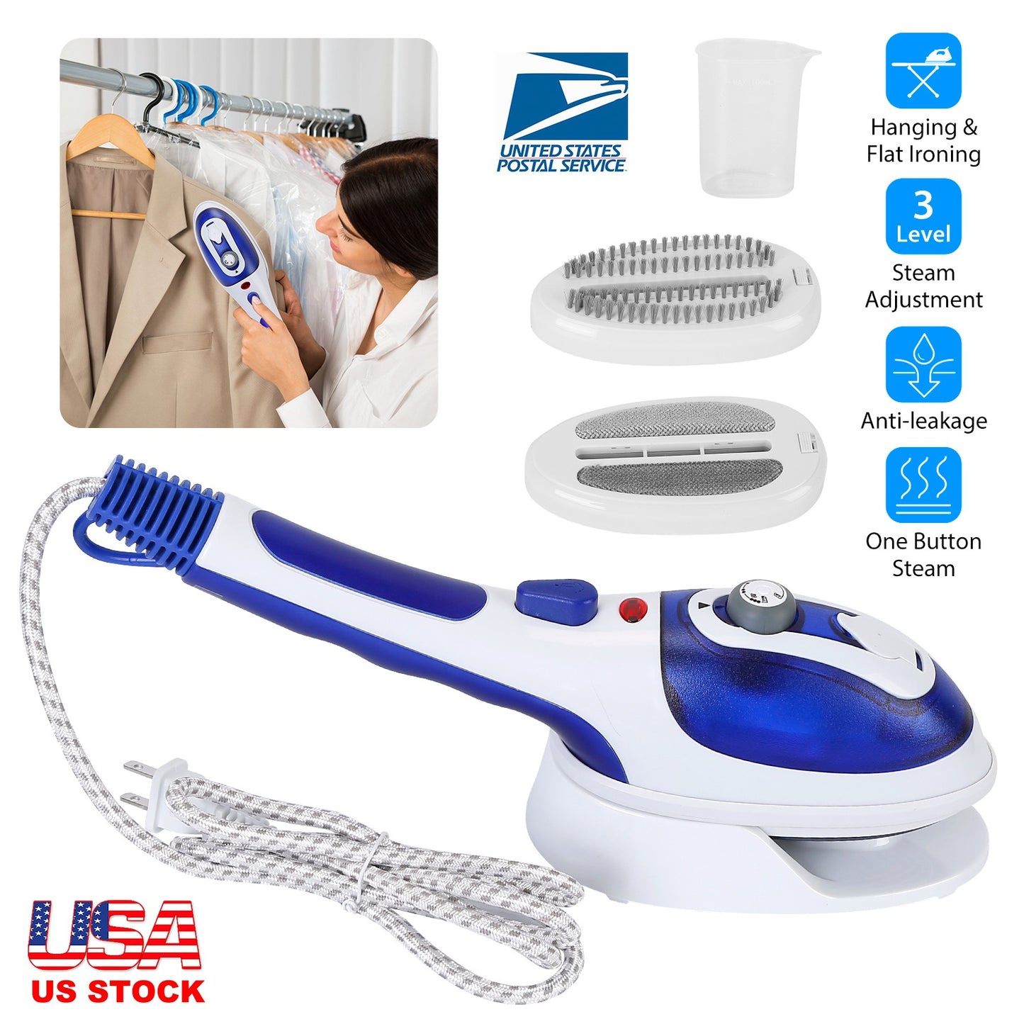 800W Handheld Electric Steam Anti-Scalding Anti Dripping Portable Iron Garment Steamer Fabric Clothes Laundry Steam Brush with 3 Adjustable Steam