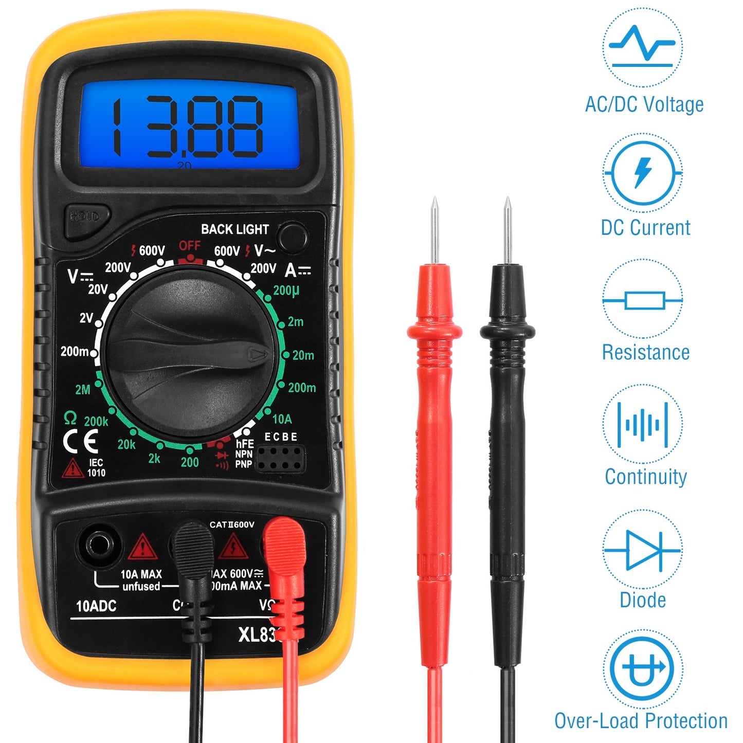 LCDÊDigital Multimeter Tester AC/DC Voltage DC Current Circuit Resistance OHM Diode