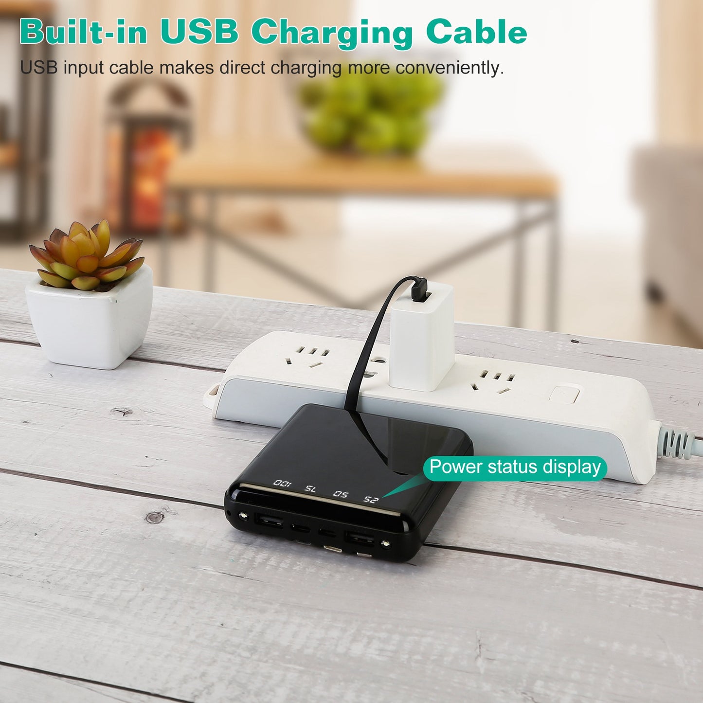 10000mAh Portable Charger Power Bank External Battery Pack w/ 4 Built-in Cables w/ LED Flashlight