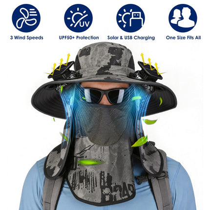 Solar Fan Hat with UPF50+ Sun Protection and Neck Flap