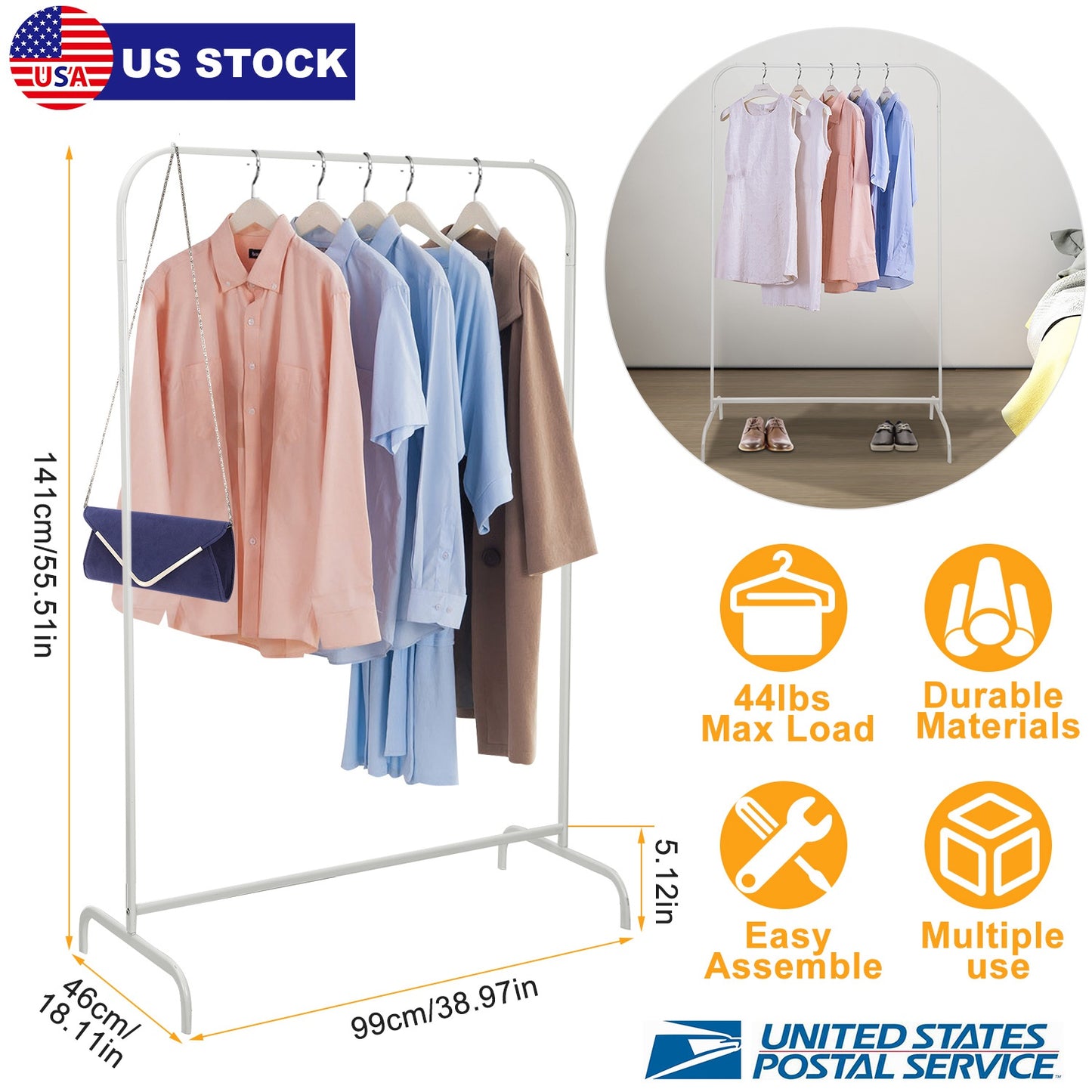 20kg/44lbs Loading Clothing Garment Racks Steel Freestanding Garment Racks Detachable Clothes Rack Stands Cloth Organizer for Store or Hanging Clothes