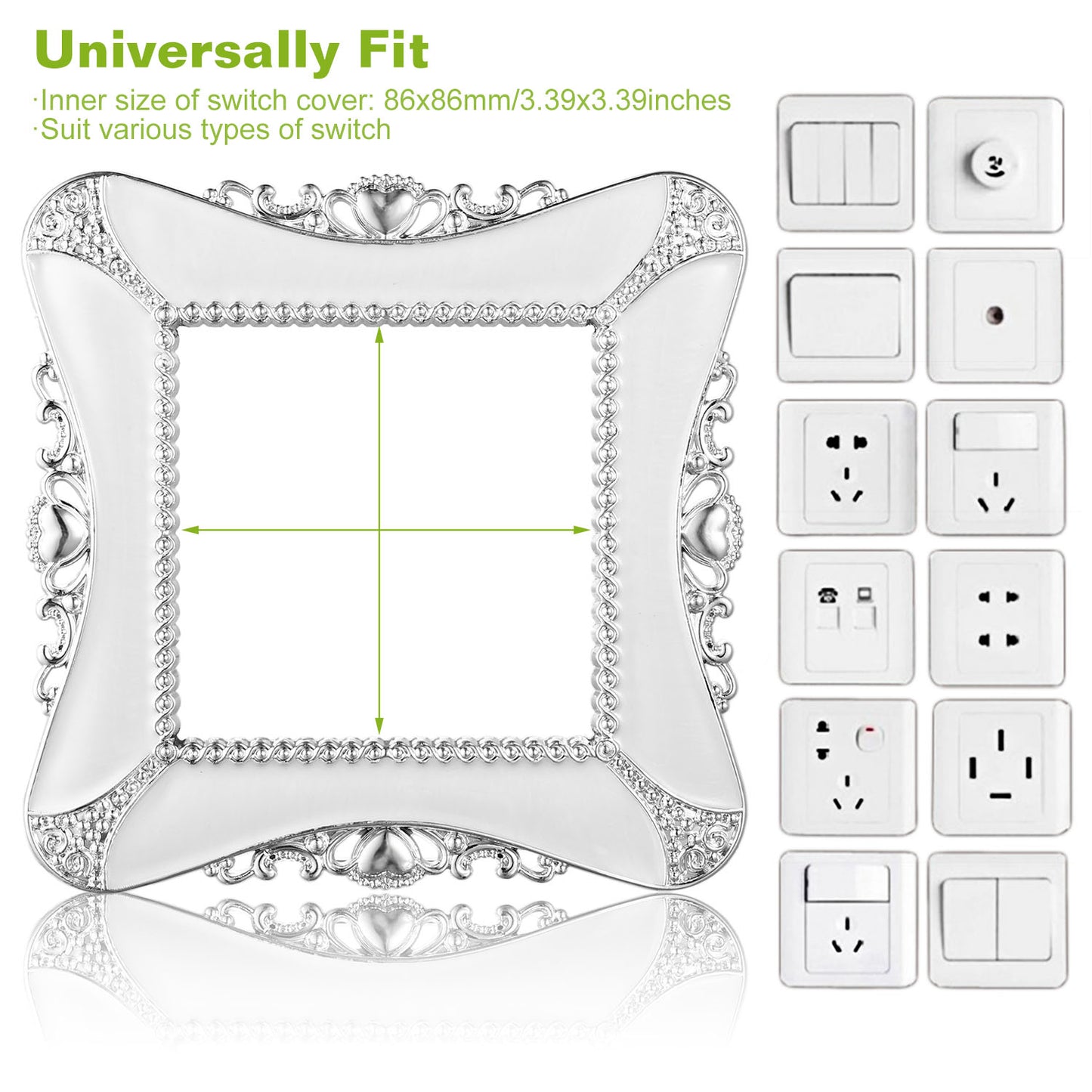 2 Packs Decorative Switch Cover European Romantic Wall Plate Protector w/Adhesive Sticker UK Style for Living Room Bathroom Kitchen