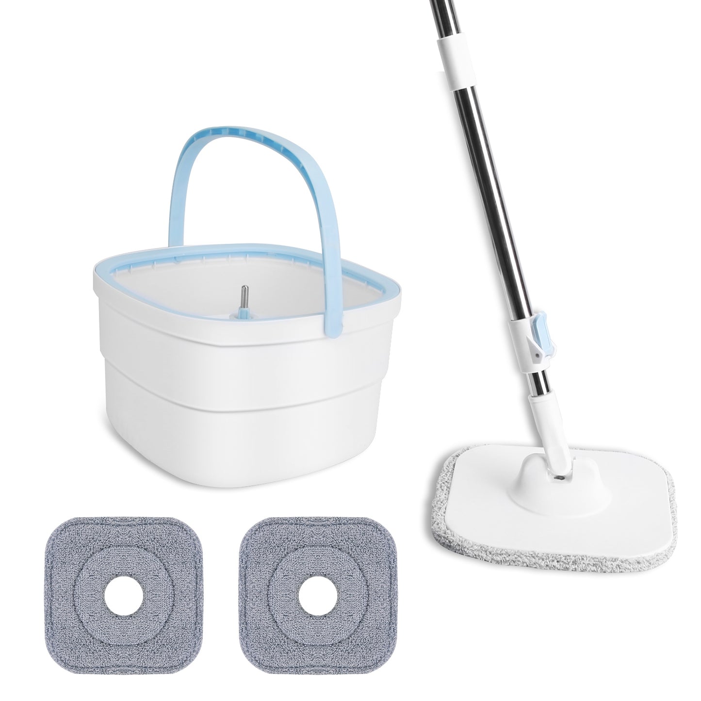 Spin Mop and Bucket with Wringer Set Flat Floor Mop with Clean and Dirty Water Separate System 2 Replaceable Reusable Washable Microfiber Mop Pads