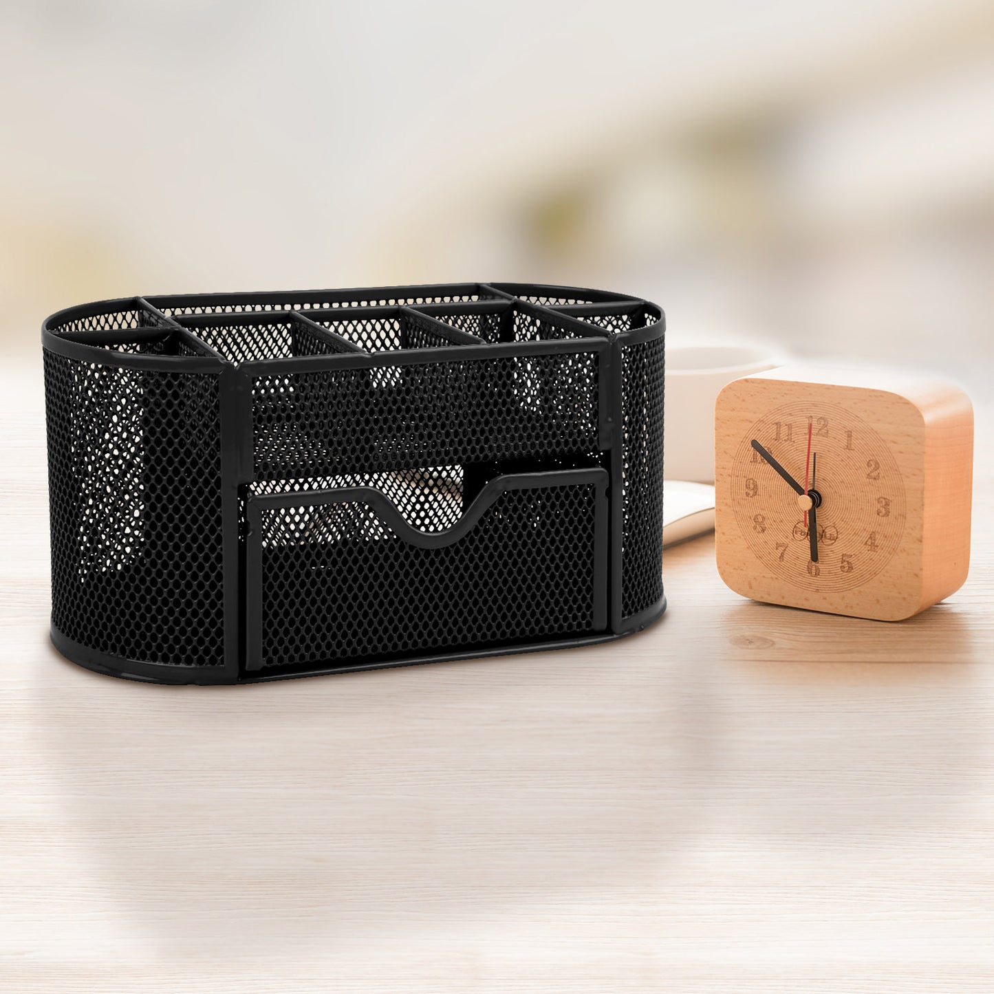 Metal Mesh Pencil Holders Desk Organizer w/9 Compartment Pen Holder Storage