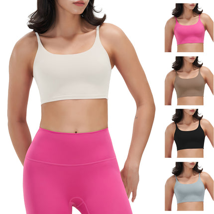 Women Strap Sport Bras Padded Strappy Crop Square Neck Low Impact Bras Sexy Fitness Tank Tops with Removable Pads Flat Straps for Gym Yoga Workout Run