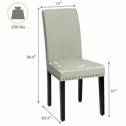 Set of 2 Fabric Upholstered Dining Chairs with Nailhead