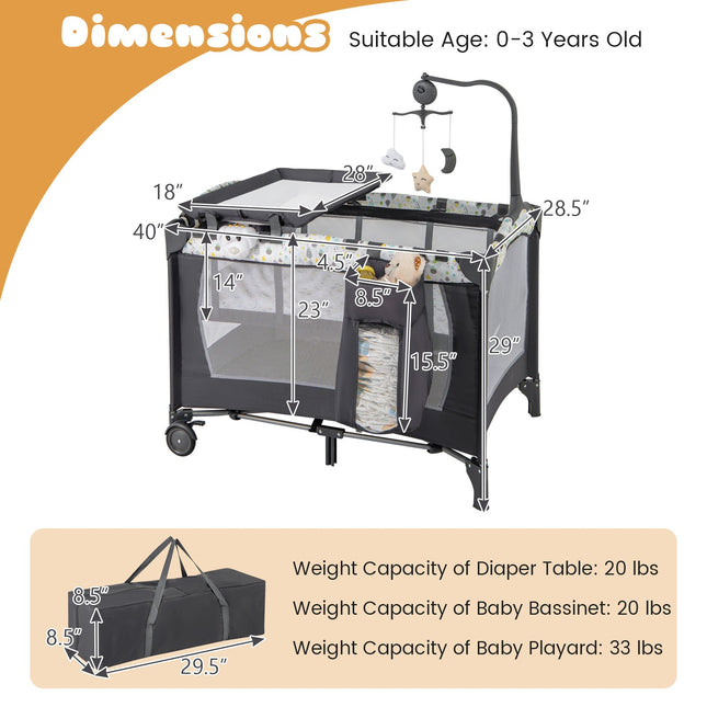 Multi-Functional Baby Playpen with Mattress and Removable Changing Table