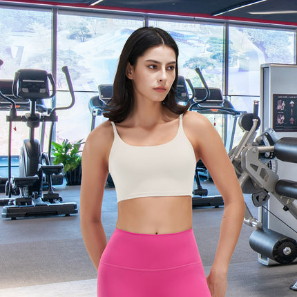 Women Strap Sport Bras Padded Strappy Crop Square Neck Low Impact Bras Sexy Fitness Tank Tops with Removable Pads Flat Straps for Gym Yoga Workout Run