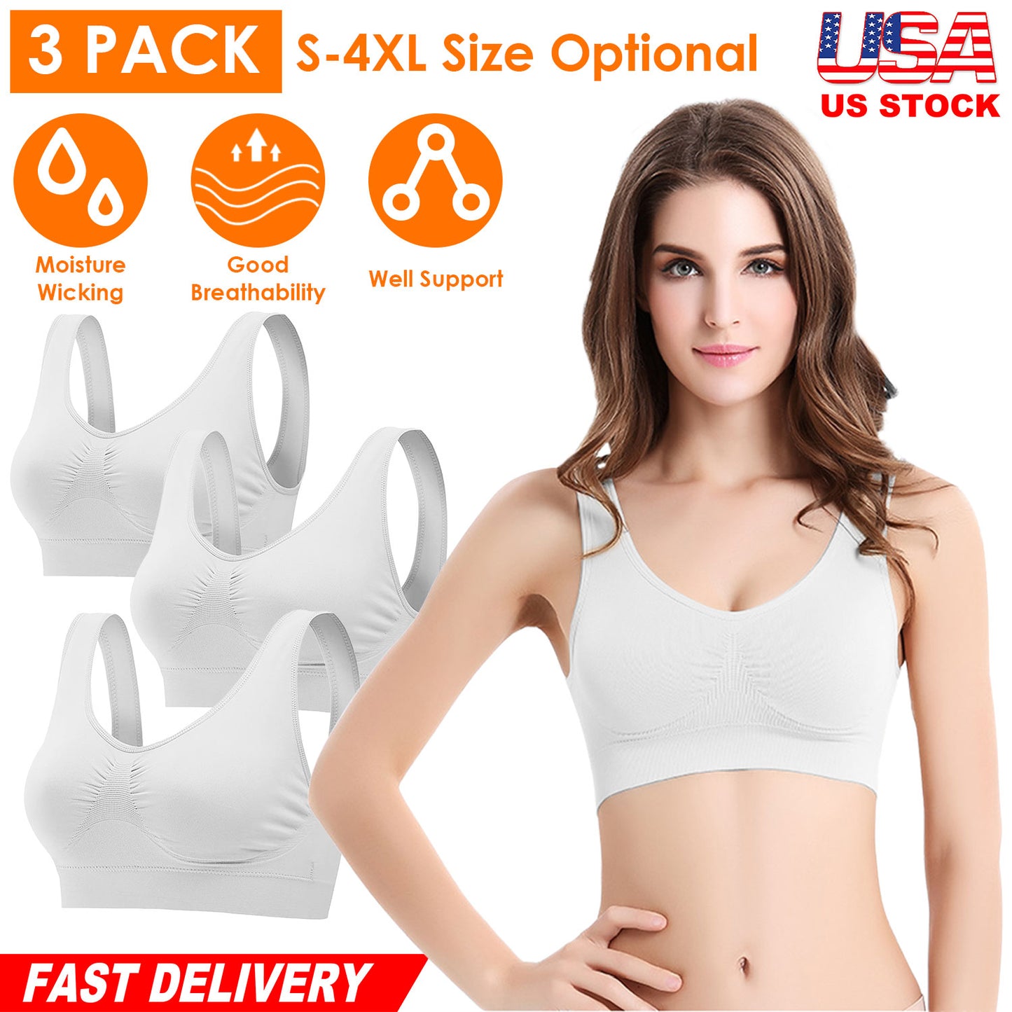 3 Pack Sport Bras For Women Seamless Wire-free Bra Light Support Tank Tops For Fitness Workout Sports Yoga Sleep Wearing