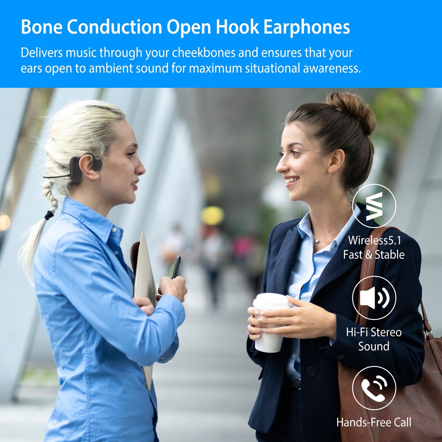 V5.1 Wireless Bone Conduction Headphone Open Ear Sports Wireless Headset w/ Mic IPX5 Sweatproof MMC Card Support