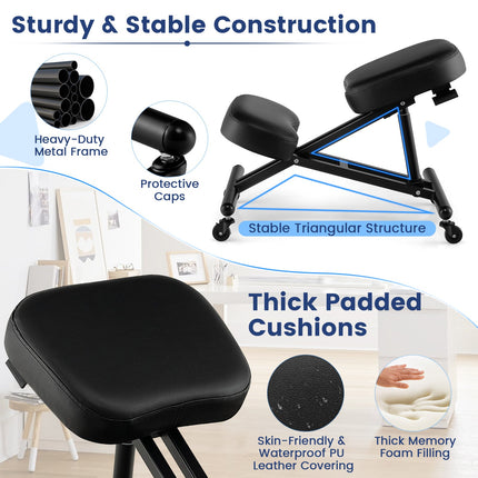 Adjustable Ergonomic Kneeling Chair with Upgraded Gas Spring Rod and Thick Foam Cushions