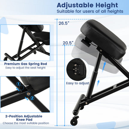 Adjustable Ergonomic Kneeling Chair with Upgraded Gas Spring Rod and Thick Foam Cushions