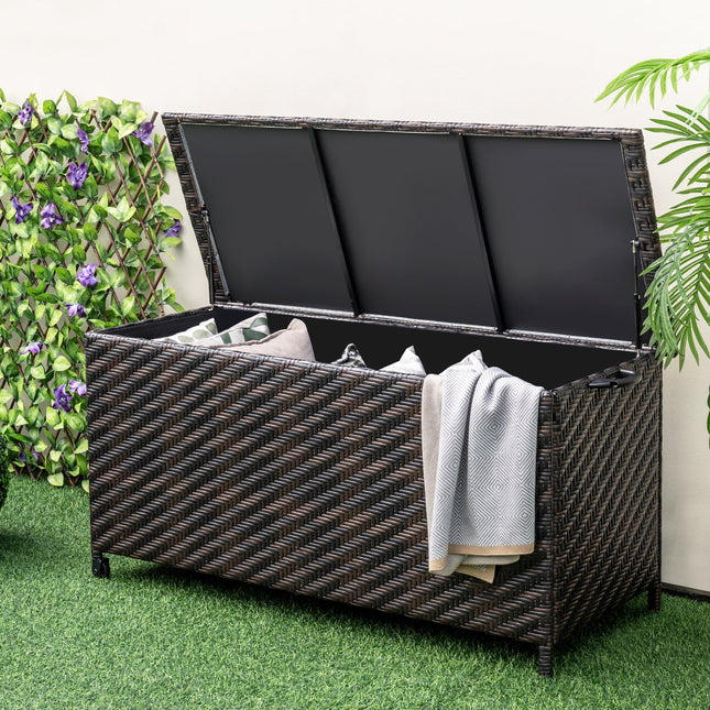 85 Gallon Outdoor Storage Box with Removable Liner and Universal Wheels